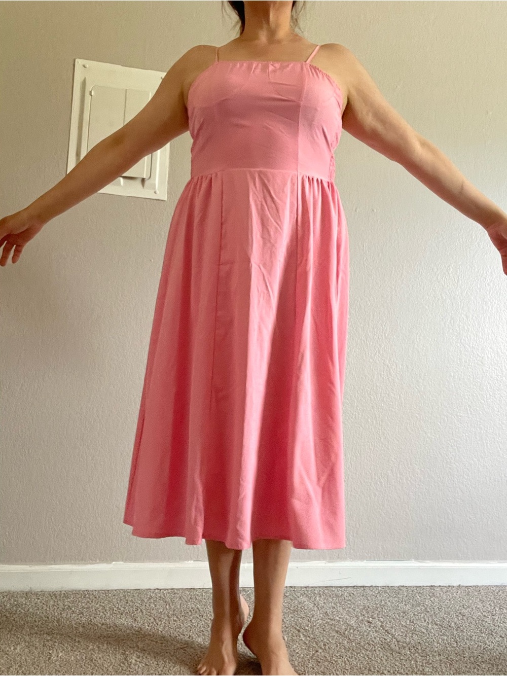 Pink Spaghetti-Strap Midi Dress